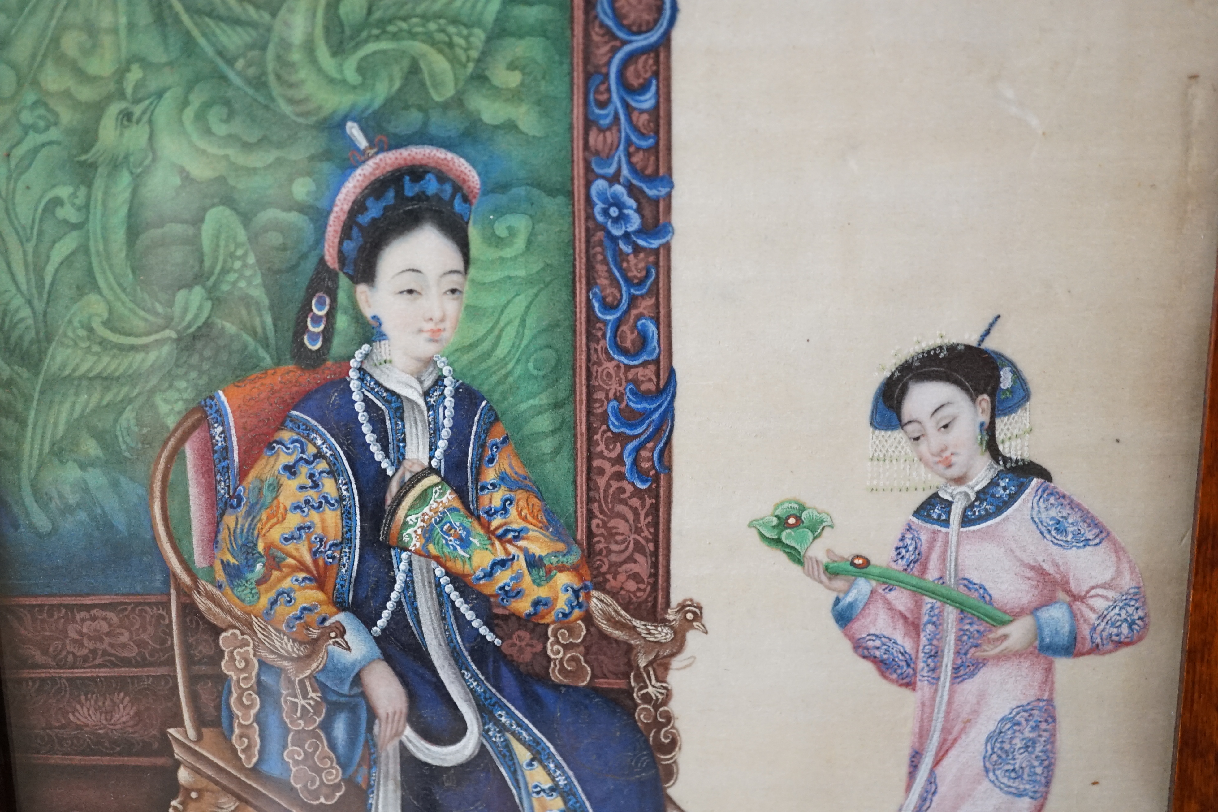 A set of eight Chinese pith paintings of an emperor and empress, court dignitaries and attendants, mid 19th century